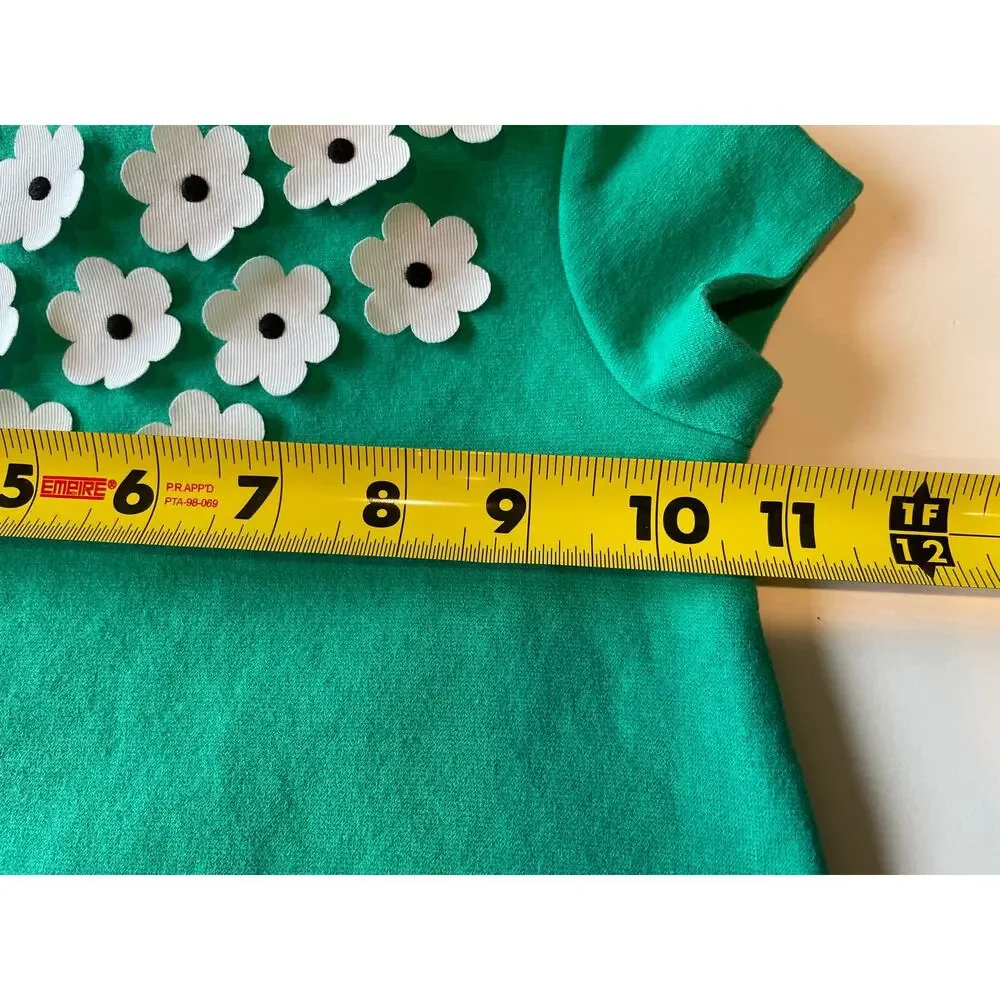 Janie and Jack Dress Short Sleeves Flower Appliques Kelly Green Sz 18-24 months